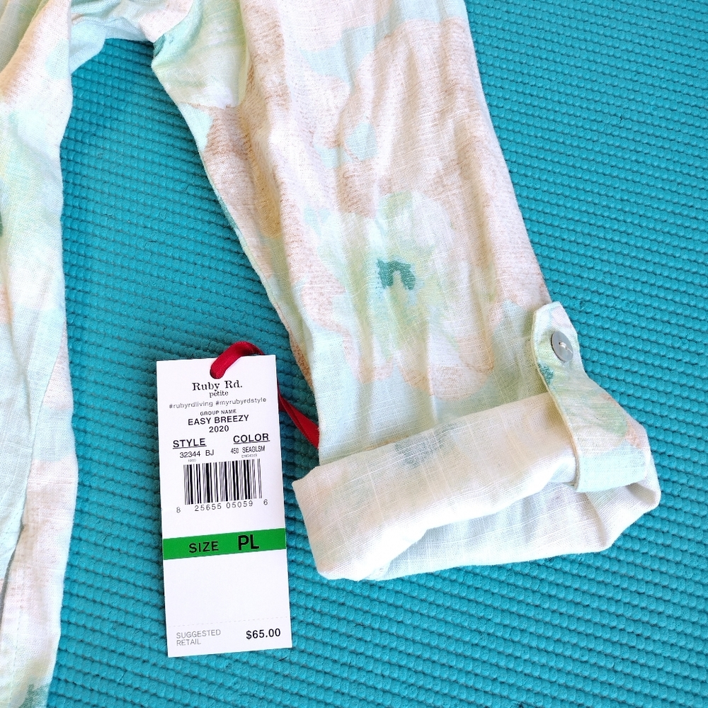 NWT Ruby Rd Womens Pullover Roll Tab Sleeves Floral Multicolor Blouse Size PL - Picture 6 of 11
